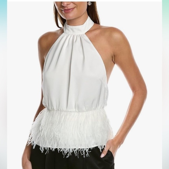 Ramy Brook Danni Ostrich Feather Halter Top S - Picture 1 of 10